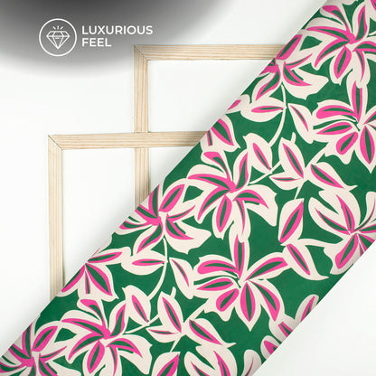 Dark Green Floral Digital Print Georgette Satin Fabric