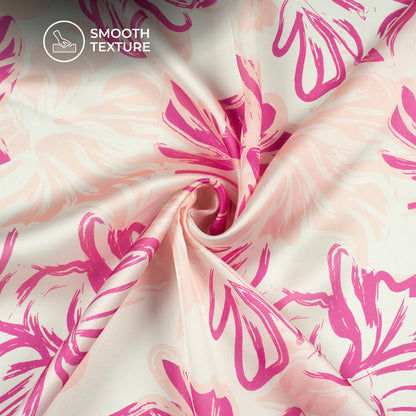 Fuscia Pink Floral Digital Print Georgette Satin Fabric