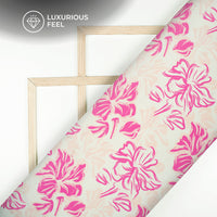 Fuscia Pink Floral Digital Print Georgette Satin Fabric