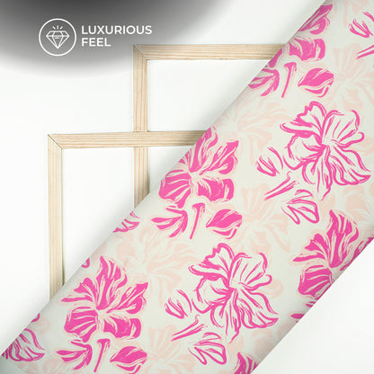Fuscia Pink Floral Digital Print Georgette Satin Fabric