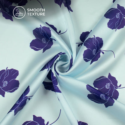 Royal Blue Floral Digital Print Georgette Satin Fabric