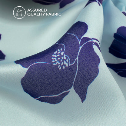 Royal Blue Floral Digital Print Georgette Satin Fabric