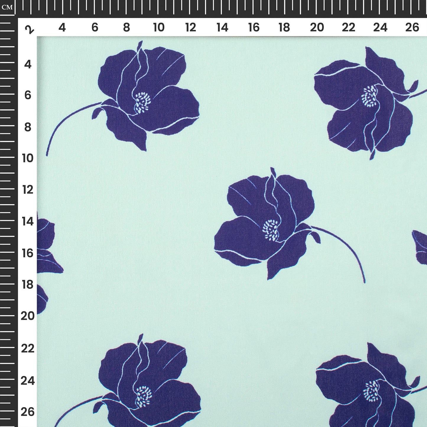 Royal Blue Floral Digital Print Georgette Satin Fabric