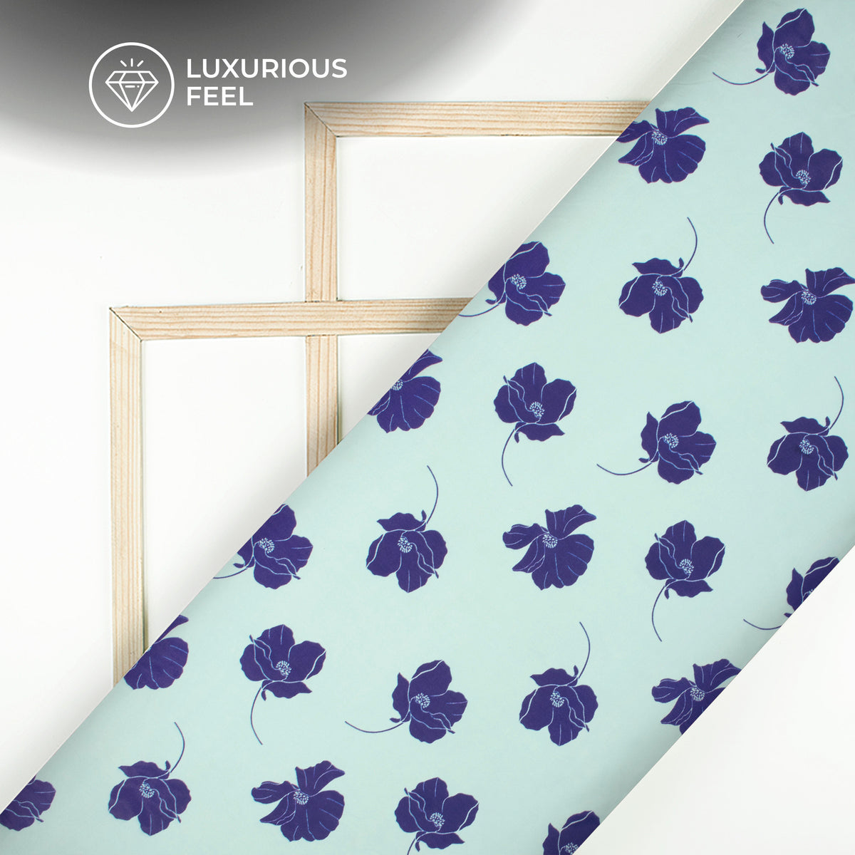 Royal Blue Floral Digital Print Georgette Satin Fabric
