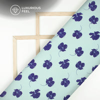 Royal Blue Floral Digital Print Georgette Satin Fabric