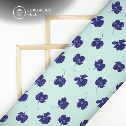 Royal Blue Floral Digital Print Georgette Satin Fabric