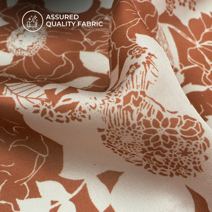 Burnt Umber Brown Floral Digital Print Georgette Satin Fabric