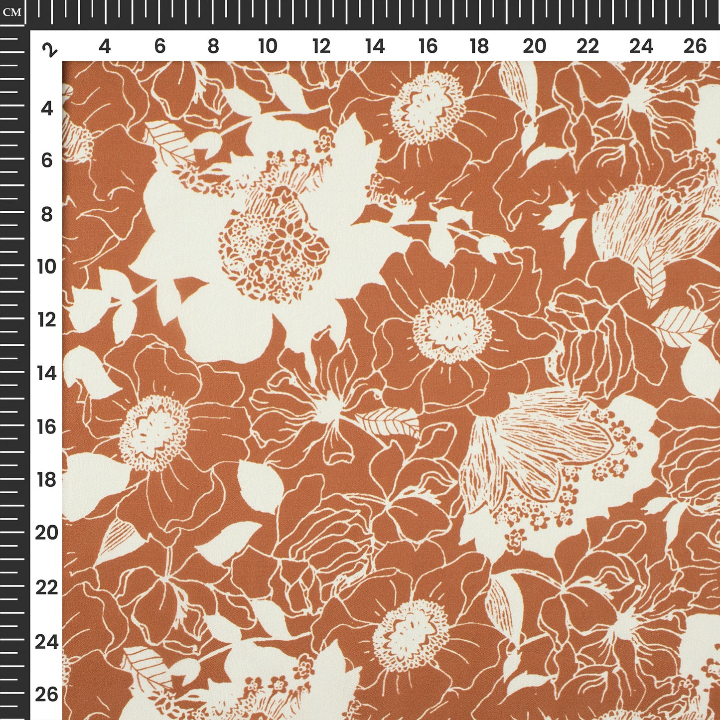Burnt Umber Brown Floral Digital Print Georgette Satin Fabric