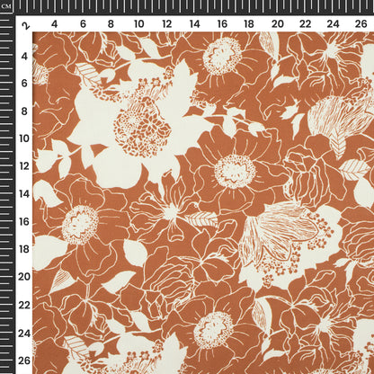 Burnt Umber Brown Floral Digital Print Georgette Satin Fabric