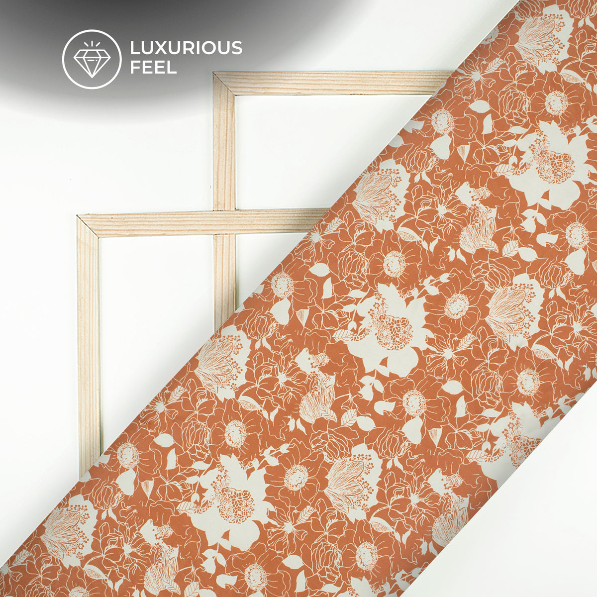 Burnt Umber Brown Floral Digital Print Georgette Satin Fabric