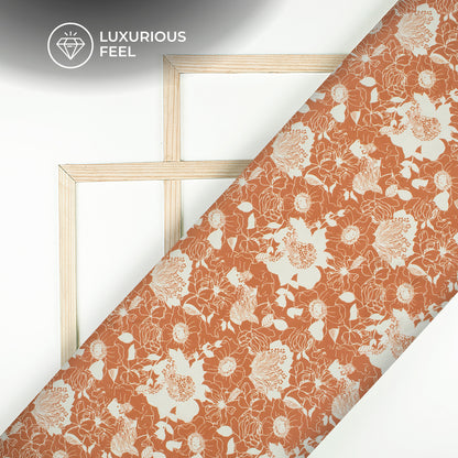 Burnt Umber Brown Floral Digital Print Georgette Satin Fabric