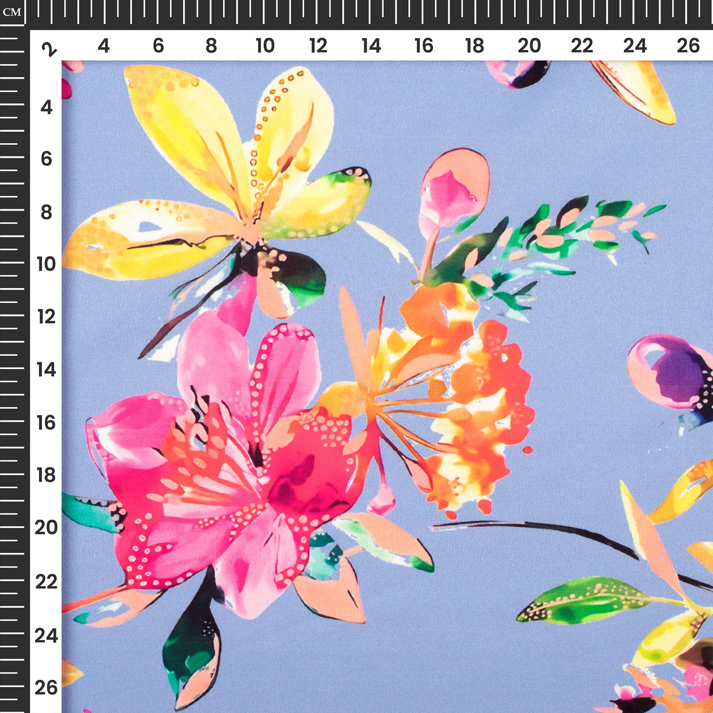 Cornflower blue Floral Digital Print Butter Crepe Fabric