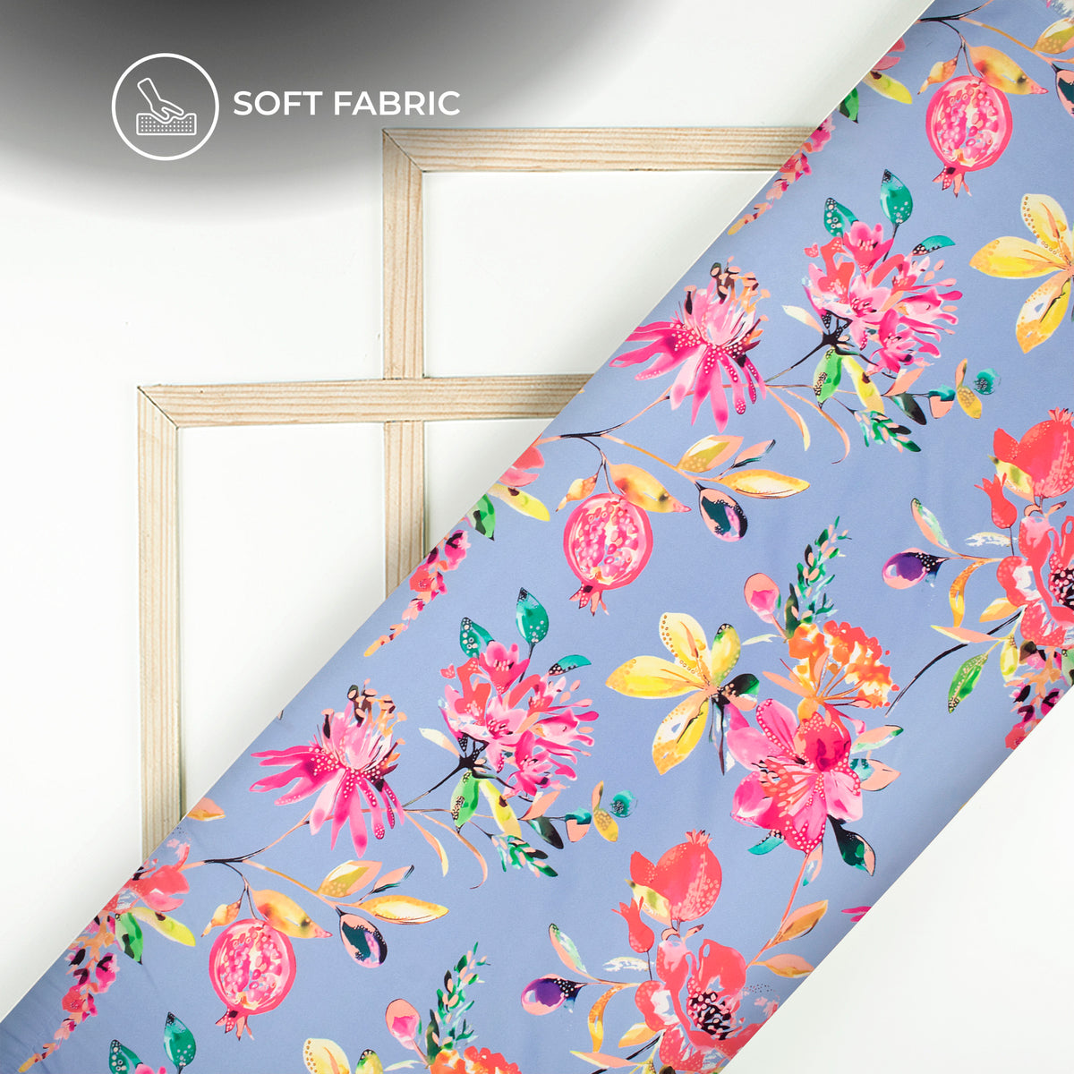 Cornflower blue Floral Digital Print Butter Crepe Fabric