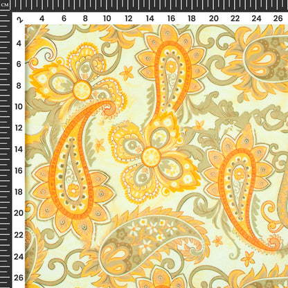 Tangerine Orange Paisley Digital Print Butter Crepe Fabric