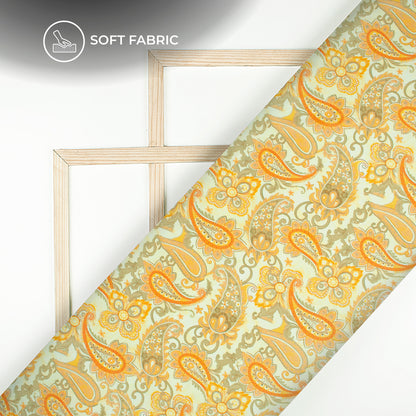 Tangerine Orange Paisley Digital Print Butter Crepe Fabric