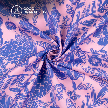 Royal Blue Floral Digital Print Butter Crepe Fabric