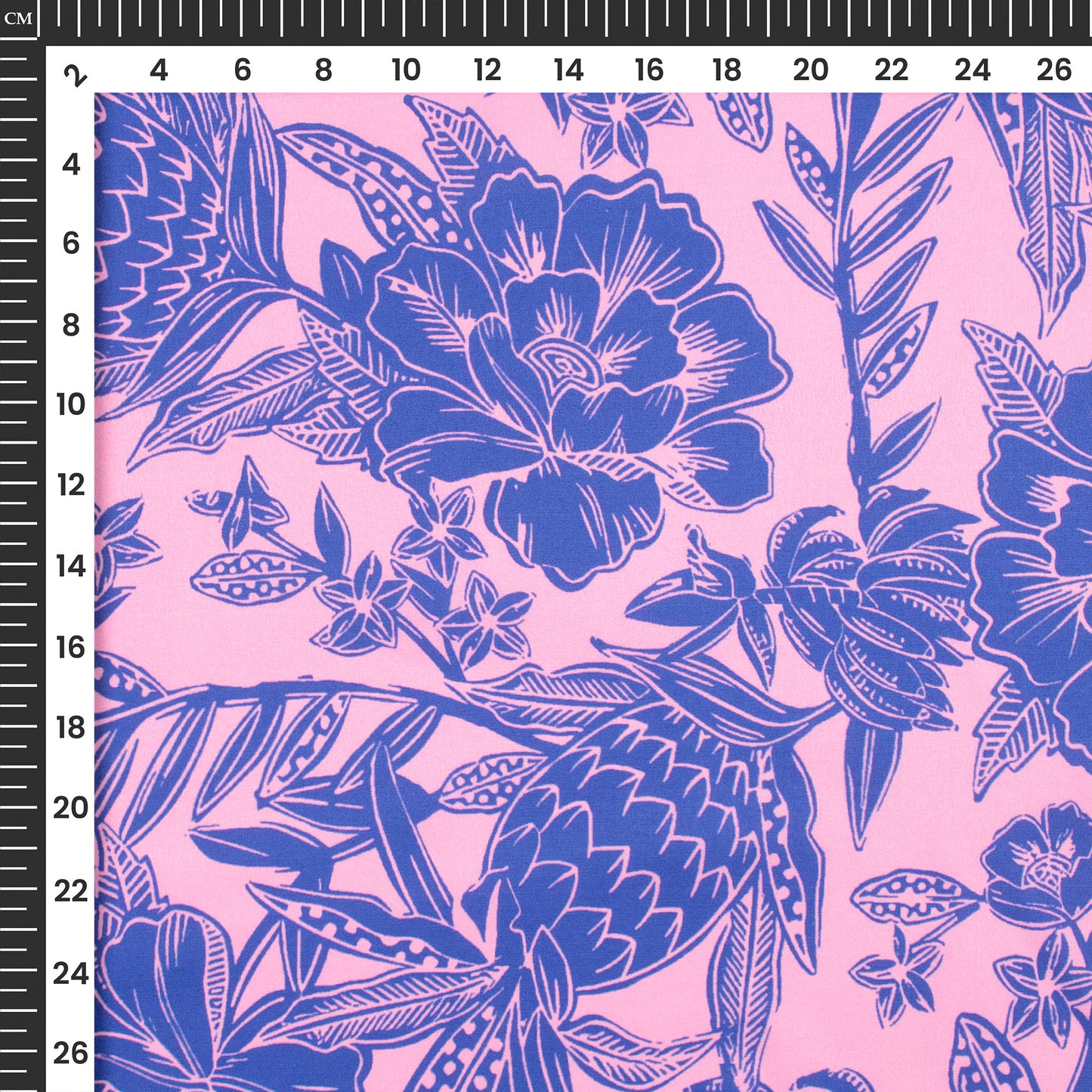 Royal Blue Floral Digital Print Butter Crepe Fabric