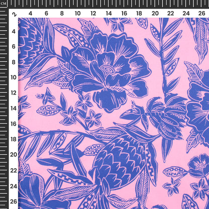 Royal Blue Floral Digital Print Butter Crepe Fabric