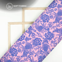 Royal Blue Floral Digital Print Butter Crepe Fabric
