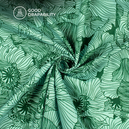 Dark Green Floral Digital Print Butter Crepe Fabric