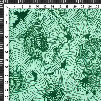 Dark Green Floral Digital Print Butter Crepe Fabric