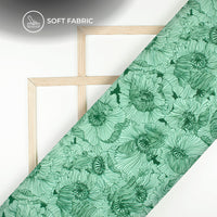 Dark Green Floral Digital Print Butter Crepe Fabric