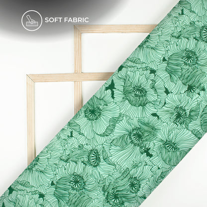 Dark Green Floral Digital Print Butter Crepe Fabric