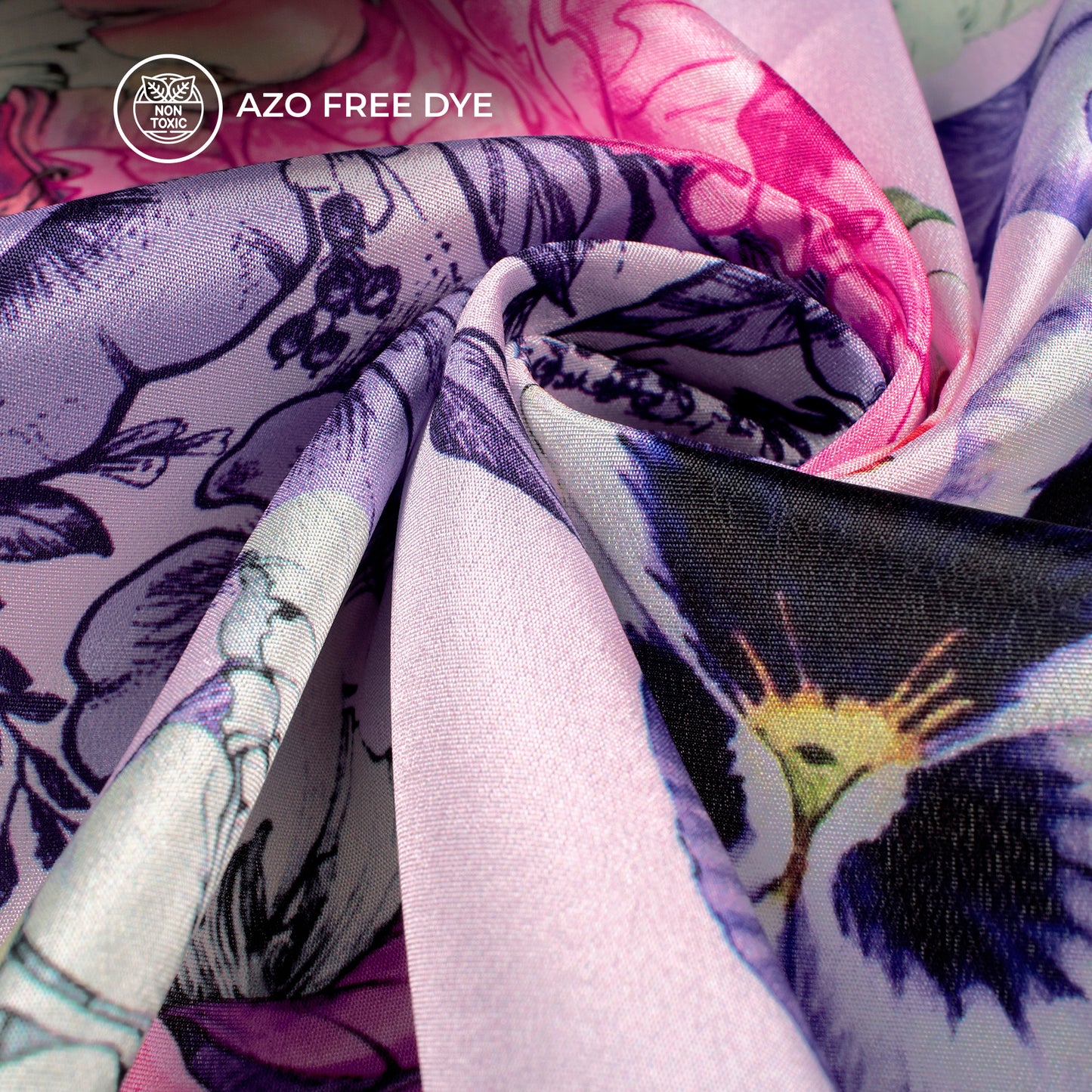 Cobalt Blue Floral Digital Print Crepe Silk Fabric
