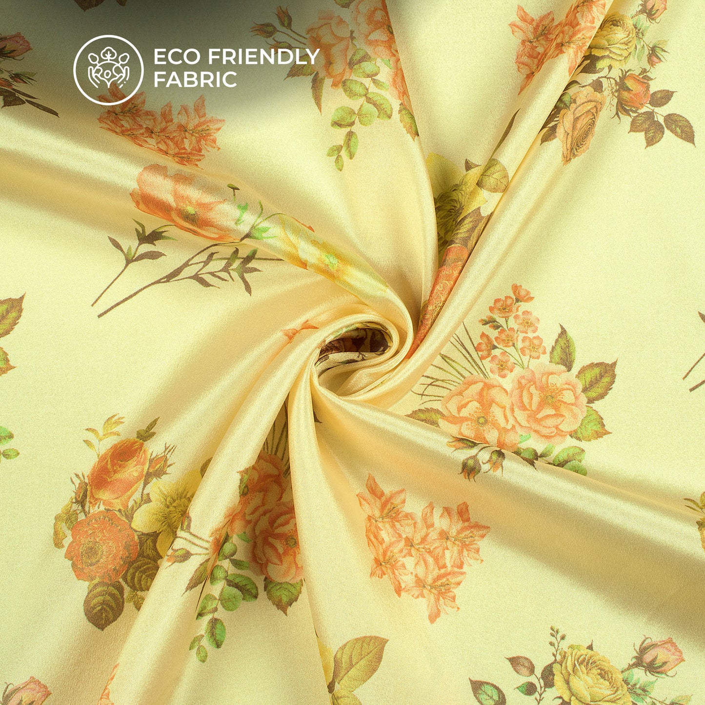 Pastel Yellow Floral Digital Print Crepe Silk Fabric
