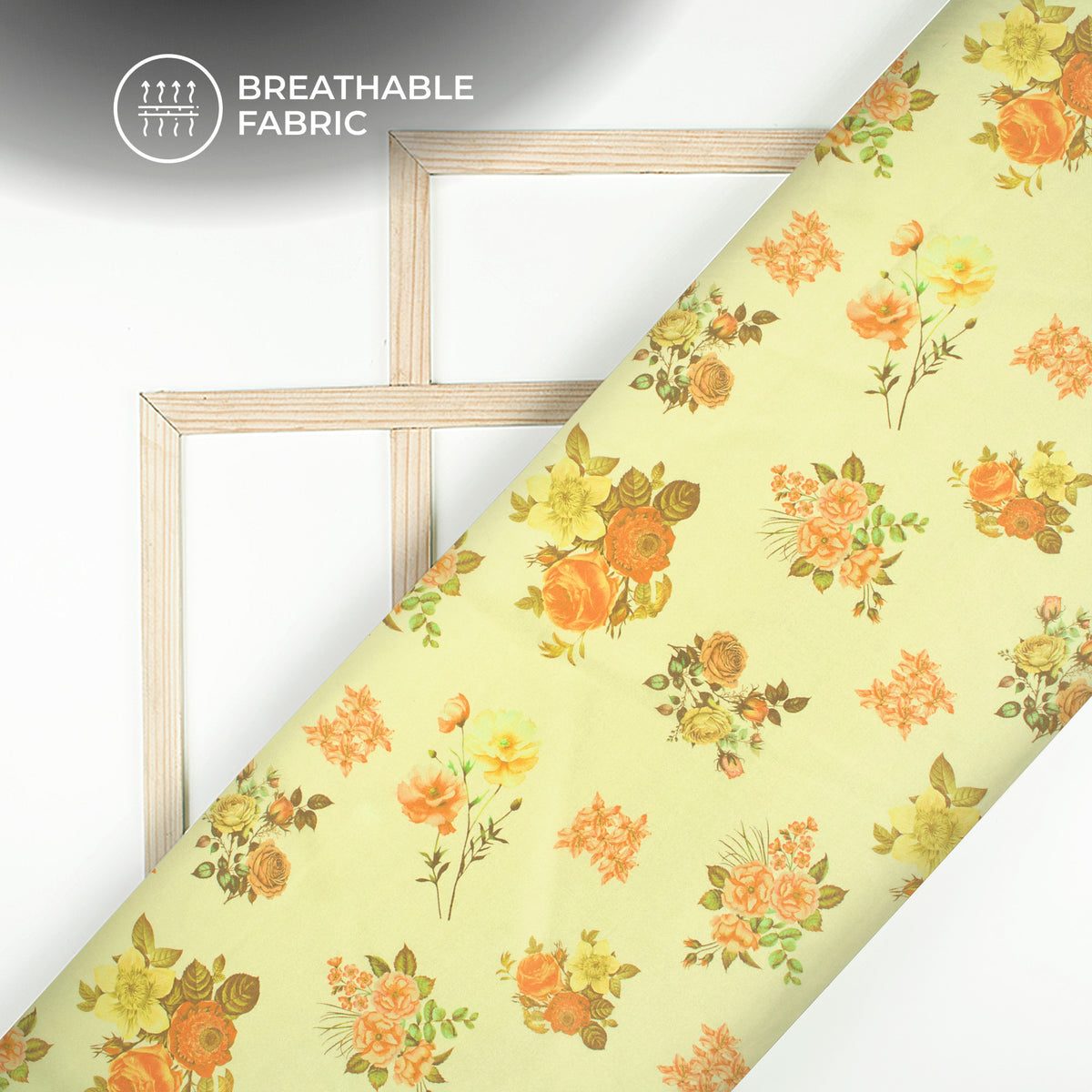 Pastel Yellow Floral Digital Print Crepe Silk Fabric
