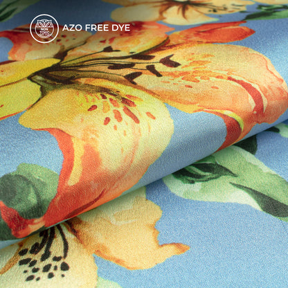 Baby Blue Floral Digital Print Crepe Silk Fabric