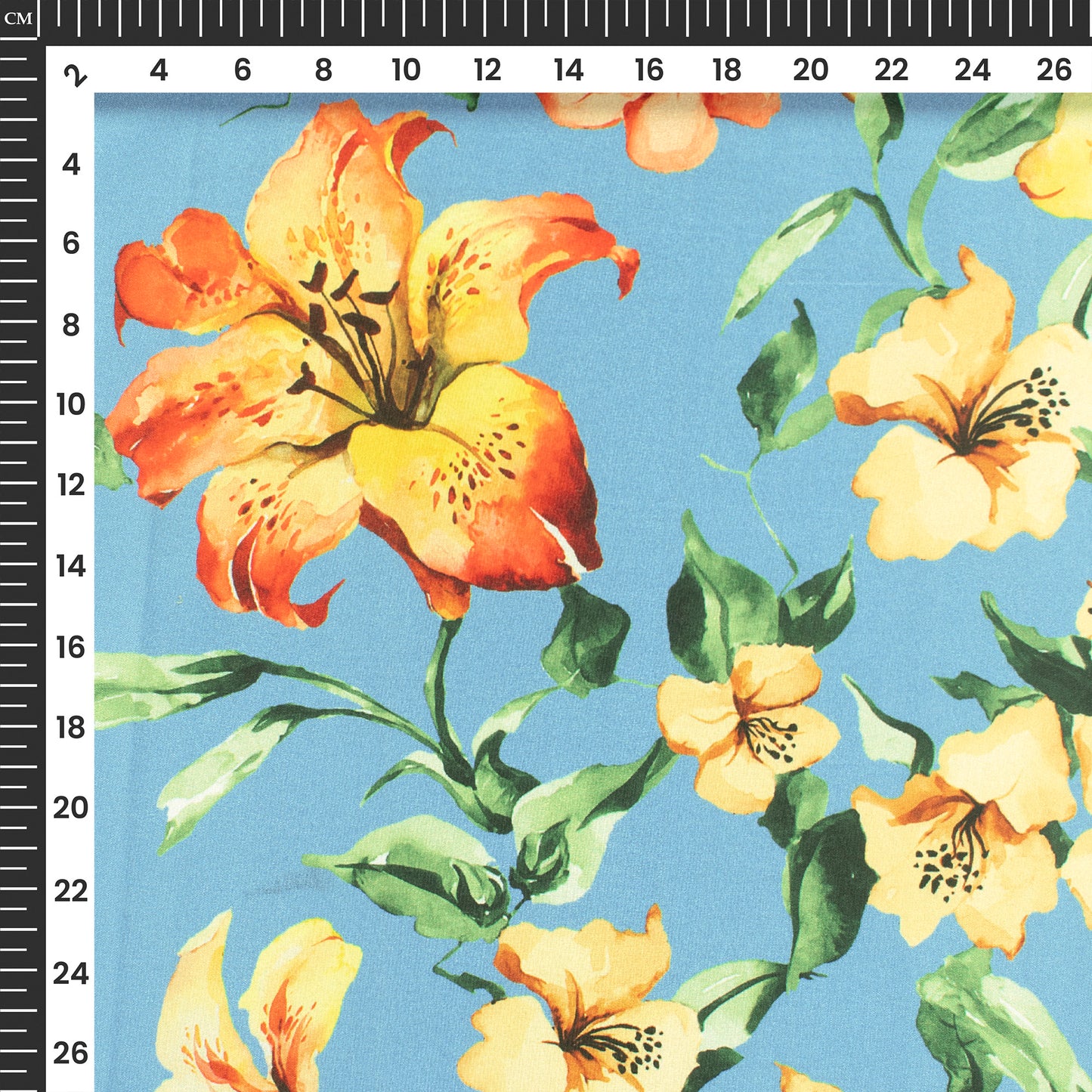 Baby Blue Floral Digital Print Crepe Silk Fabric