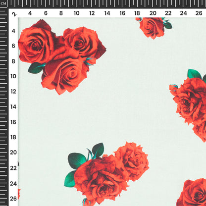 Cherry Red Floral Digital Print Crepe Silk Fabric