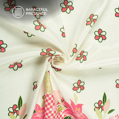Hot Pink Floral Digital Print Flat Silk Fabric