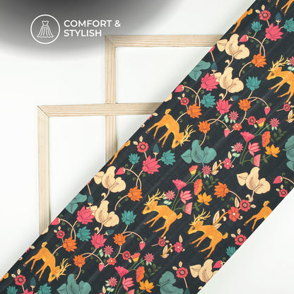 Floral Drip Digital Print Art Tusser Silk Fabric - 2026’s Fab Fav