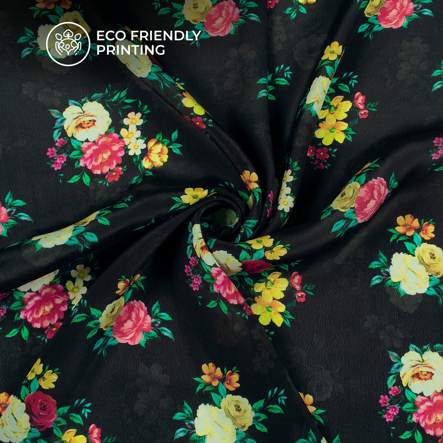 Love In The Air, Style Floral Digital Print Viscose Natural Crepe Fabric