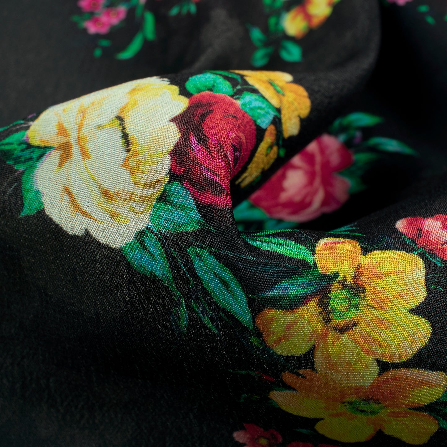 Love In The Air, Style Floral Digital Print Viscose Natural Crepe Fabric