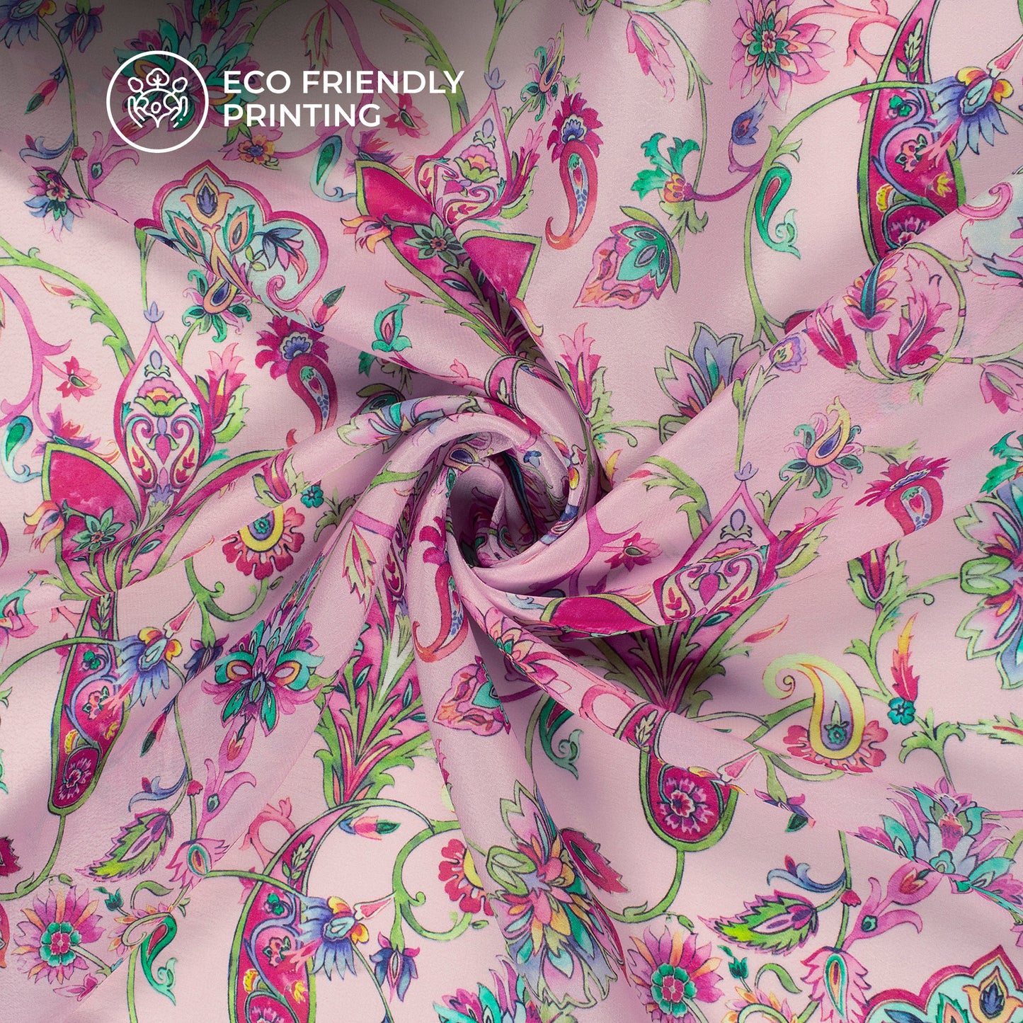 Old School Romance Pink Floral Digital Print Viscose Natural Crepe Fabric