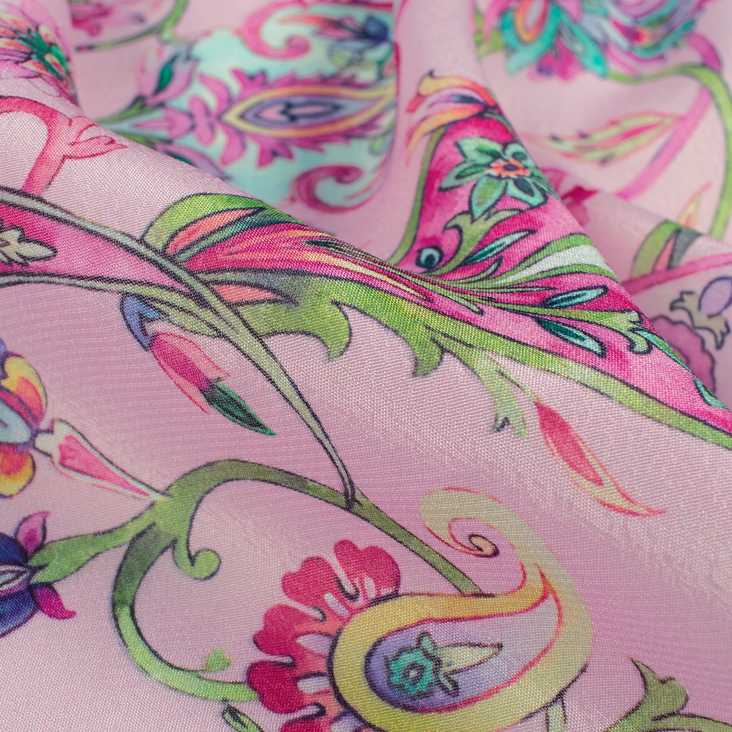 Old School Romance Pink Floral Digital Print Viscose Natural Crepe Fabric