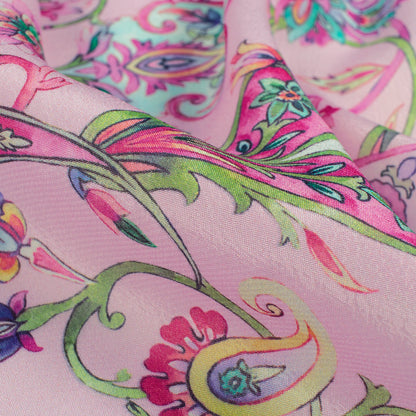 Old School Romance Pink Floral Digital Print Viscose Natural Crepe Fabric