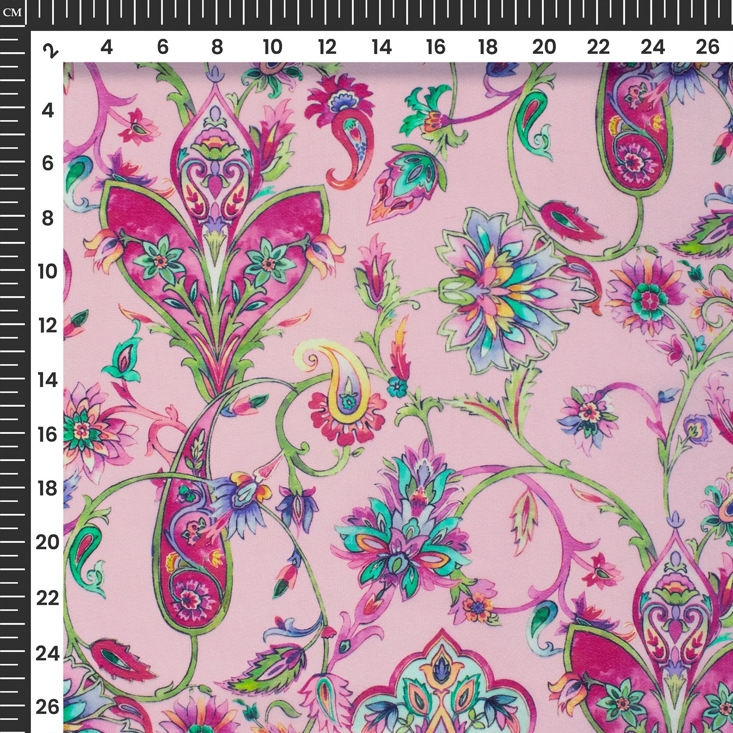 Old School Romance Pink Floral Digital Print Viscose Natural Crepe Fabric