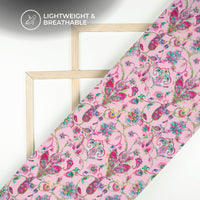 Old School Romance Pink Floral Digital Print Viscose Natural Crepe Fabric