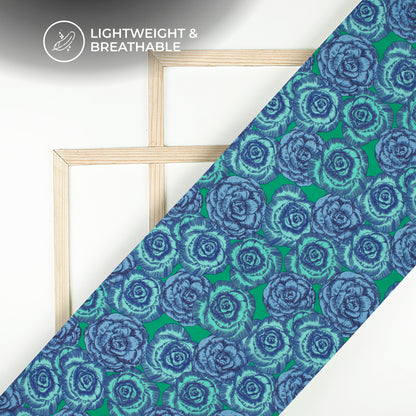 Fall In Love With Blue Rose Digital Print Viscose Natural Crepe Fabric
