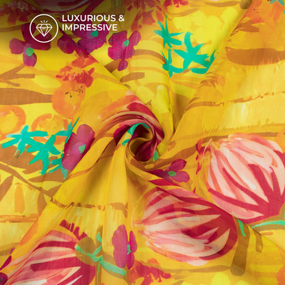 Abstract Aquatic Floral Digital Print Pure Organaza Fabric