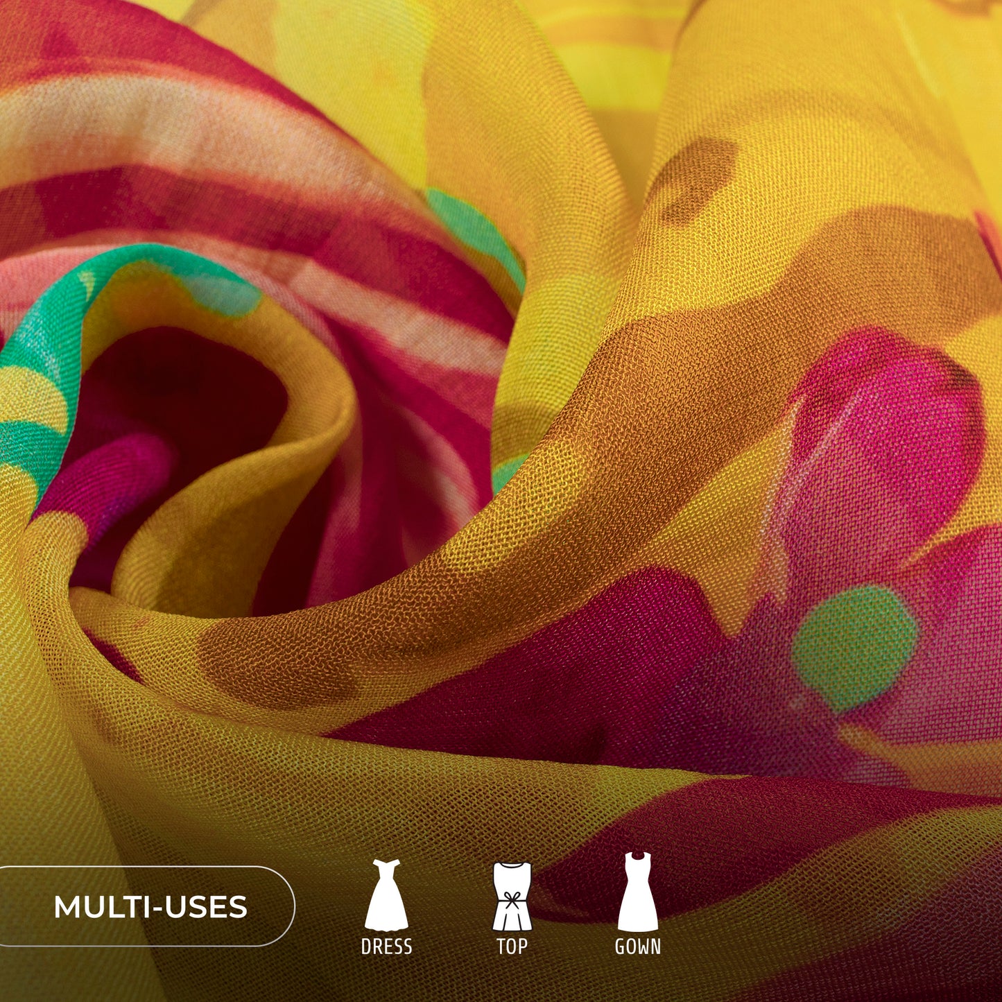 Abstract Aquatic Floral Digital Print Pure Organaza Fabric