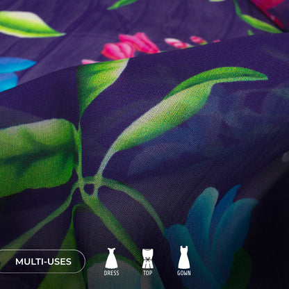 Leafage Rose Floral Digital Print Pure Organaza Fabric