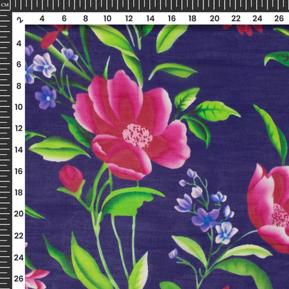 Leafage Rose Floral Digital Print Pure Organaza Fabric
