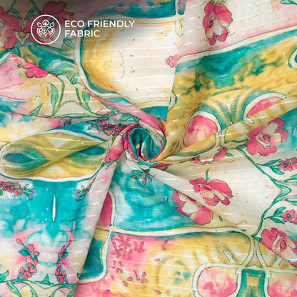 Multi Color Floral Digital Print Sequins Georgette Fabric