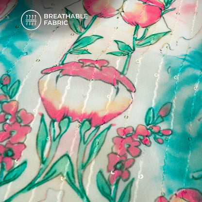 Multi Color Floral Digital Print Sequins Georgette Fabric