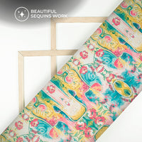 Multi Color Floral Digital Print Sequins Georgette Fabric